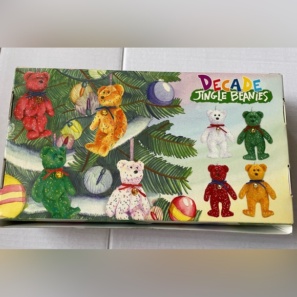 TY Decade Jingle Beanies Set of 4 Beanie Ornaments from 2003 in Collectors Box - Picture 2 of 15